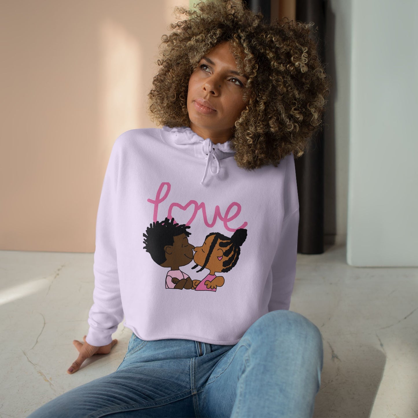 Keisha & The Gang | Black Charlie Brown Characters Valentine's Day Cropped Hoodie