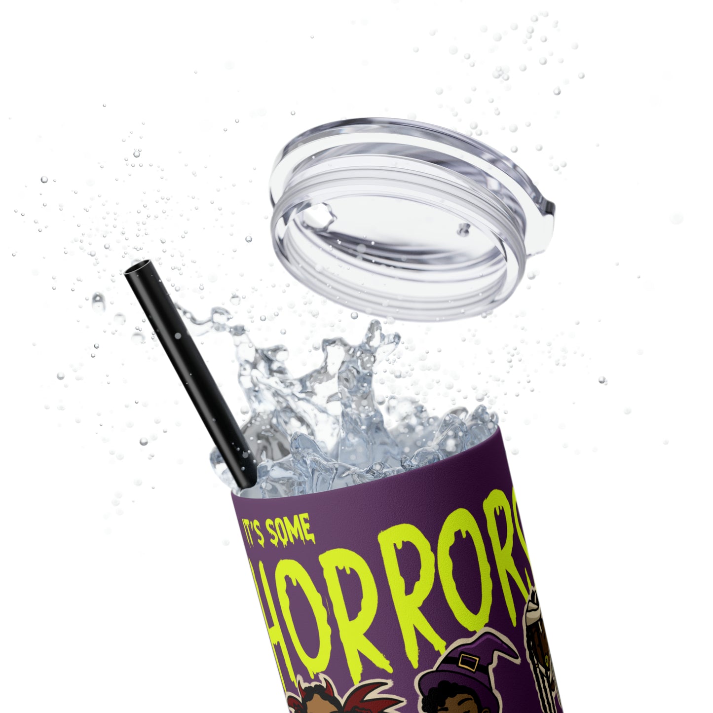 Halloween Horrors In This House Skinny Tumbler