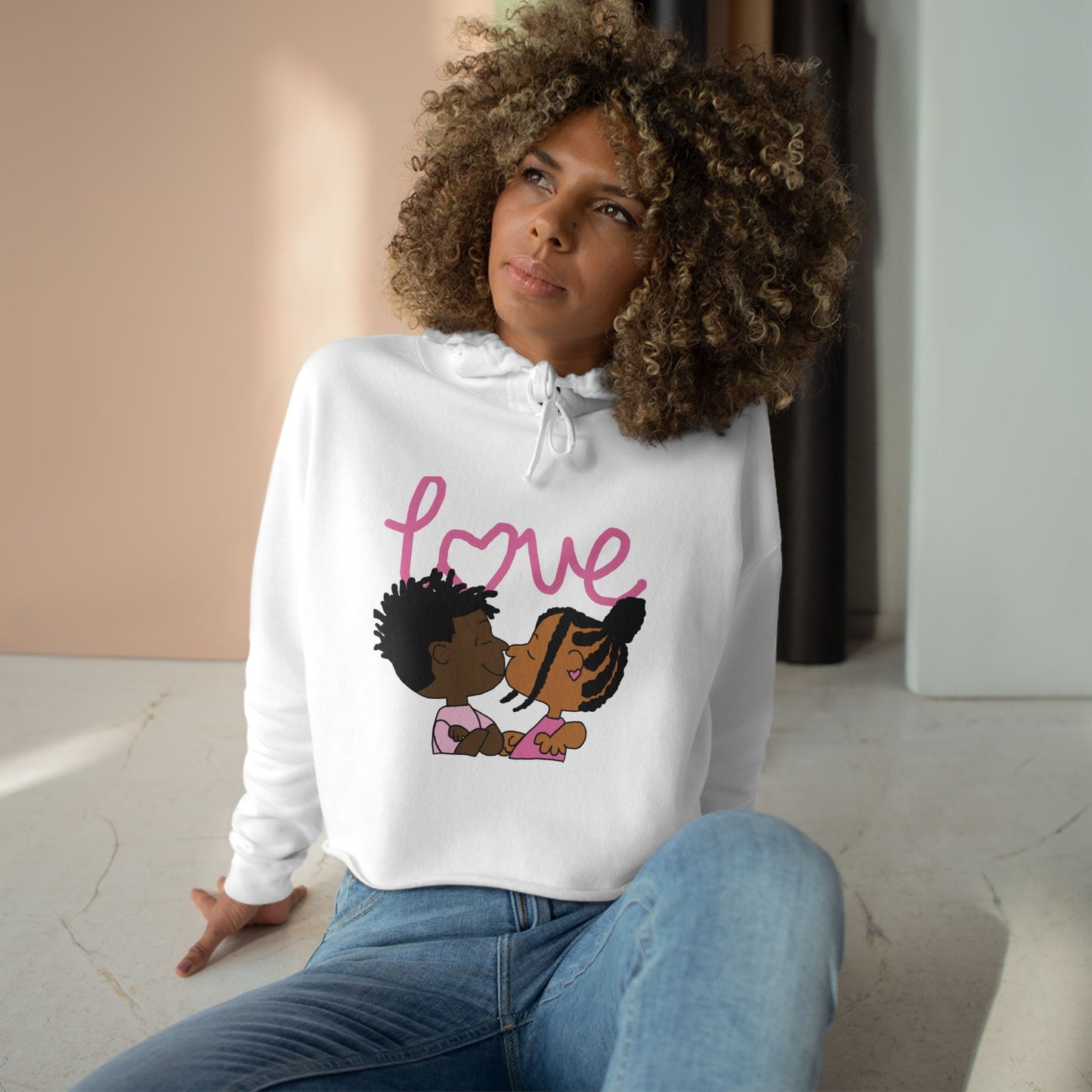 Keisha & The Gang | Black Charlie Brown Characters Valentine's Day Cropped Hoodie