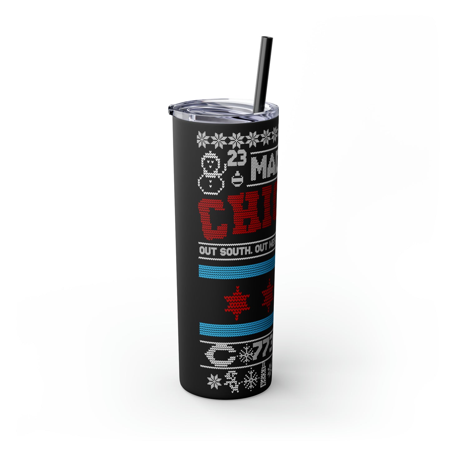 Black Chicago Christmas Sweater Tumbler, Chicago Tumbler, Chicago Flag Skinny Tumbler, Chicago Skyline, 20oz Skinny Tumbler, Chicago Gifts,