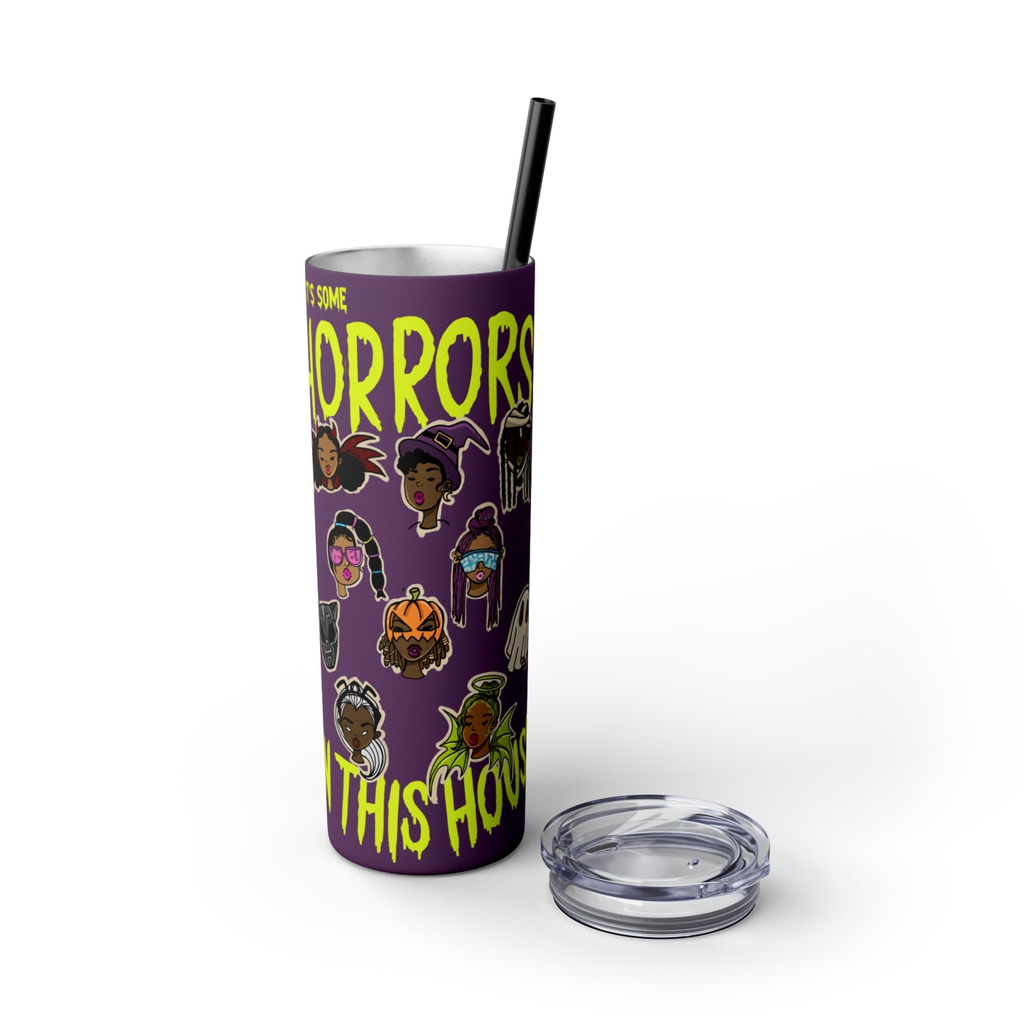 Halloween Horrors In This House Skinny Tumbler