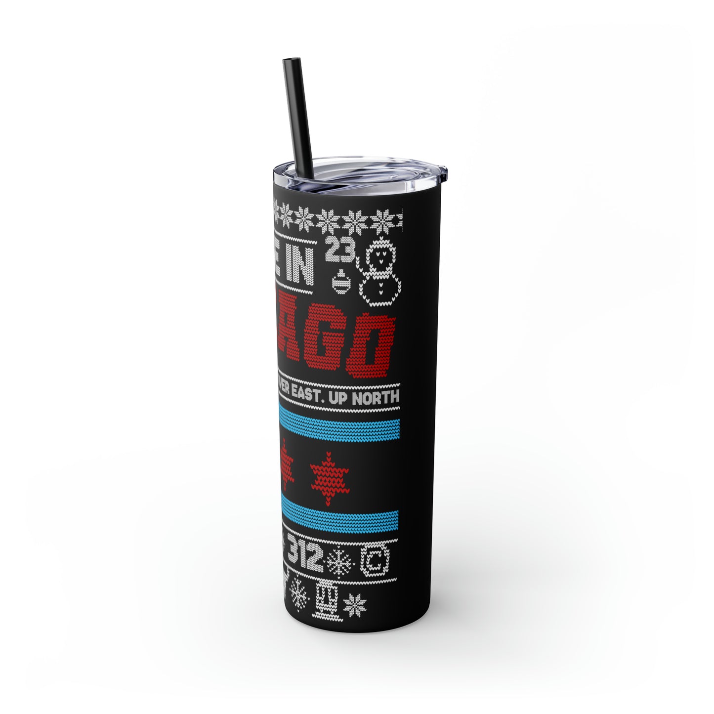 Black Chicago Christmas Sweater Tumbler, Chicago Tumbler, Chicago Flag Skinny Tumbler, Chicago Skyline, 20oz Skinny Tumbler, Chicago Gifts,