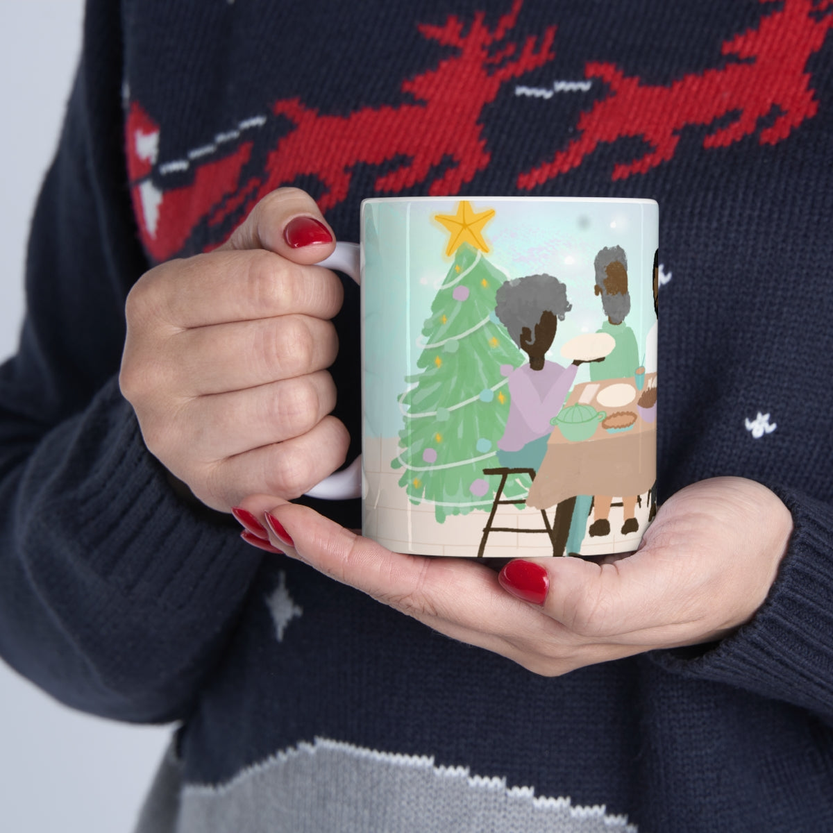Black People Christmas Holiday Dinner Mug - Santa Cup - African American - Black Woman Art - Brown Skin Men - December 25th - Winter Season