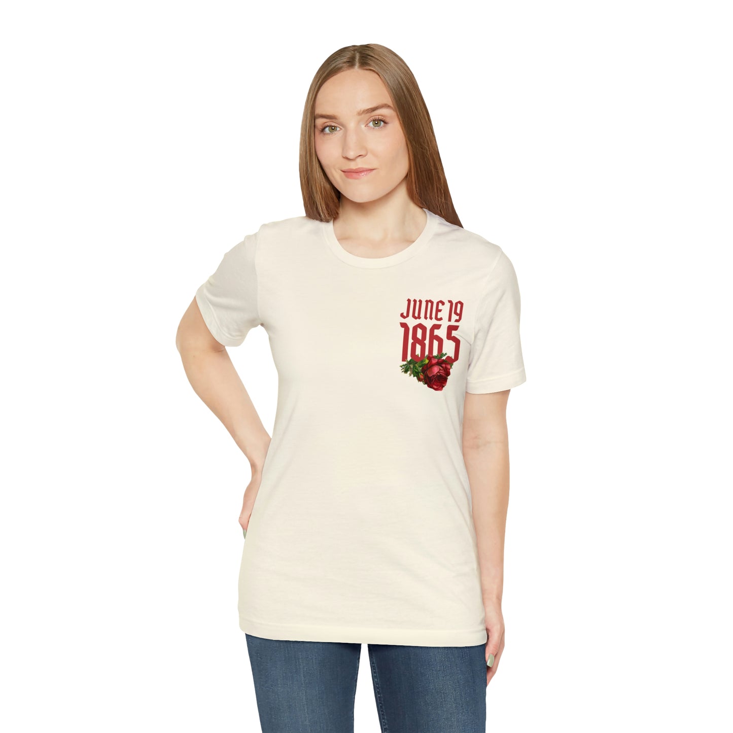 Red Text Juneteenth Unisex Jersey Short Sleeve Tee