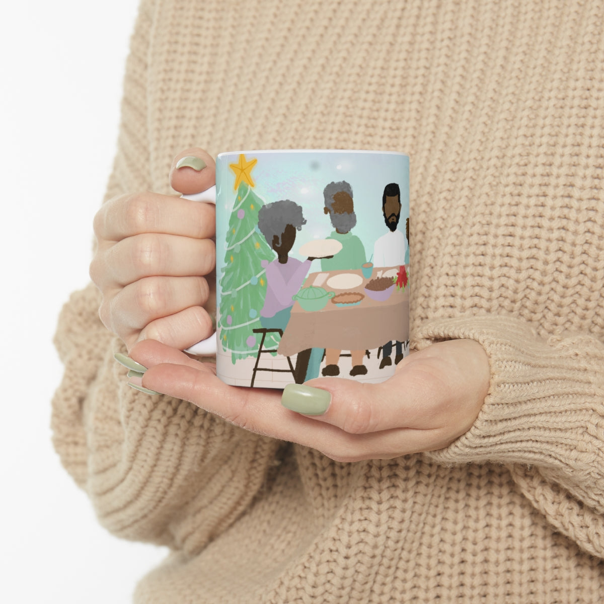 Black People Christmas Holiday Dinner Mug - Santa Cup - African American - Black Woman Art - Brown Skin Men - December 25th - Winter Season
