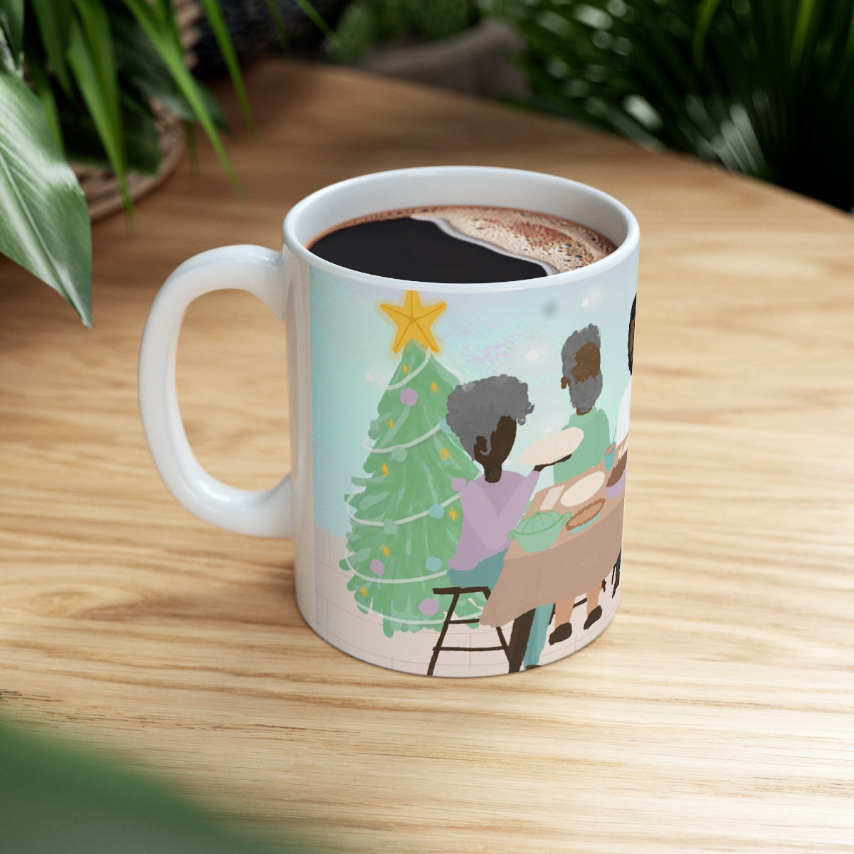 Black People Christmas Holiday Dinner Mug - Santa Cup - African American - Black Woman Art - Brown Skin Men - December 25th - Winter Season