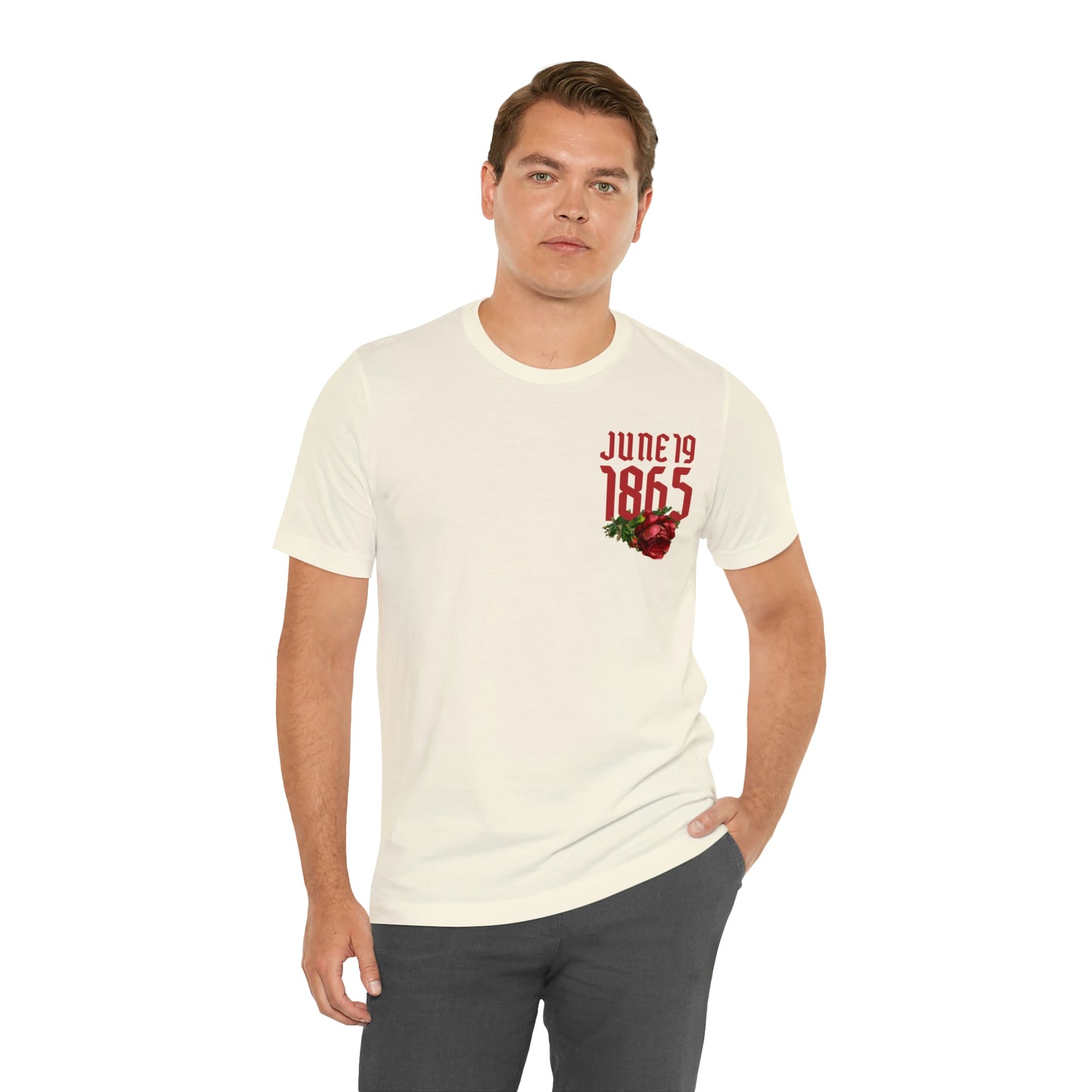 Red Text Juneteenth Unisex Jersey Short Sleeve Tee