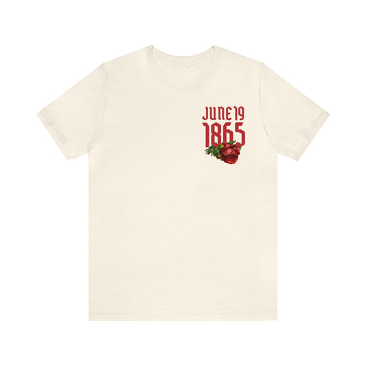 Red Text Juneteenth Unisex Jersey Short Sleeve Tee