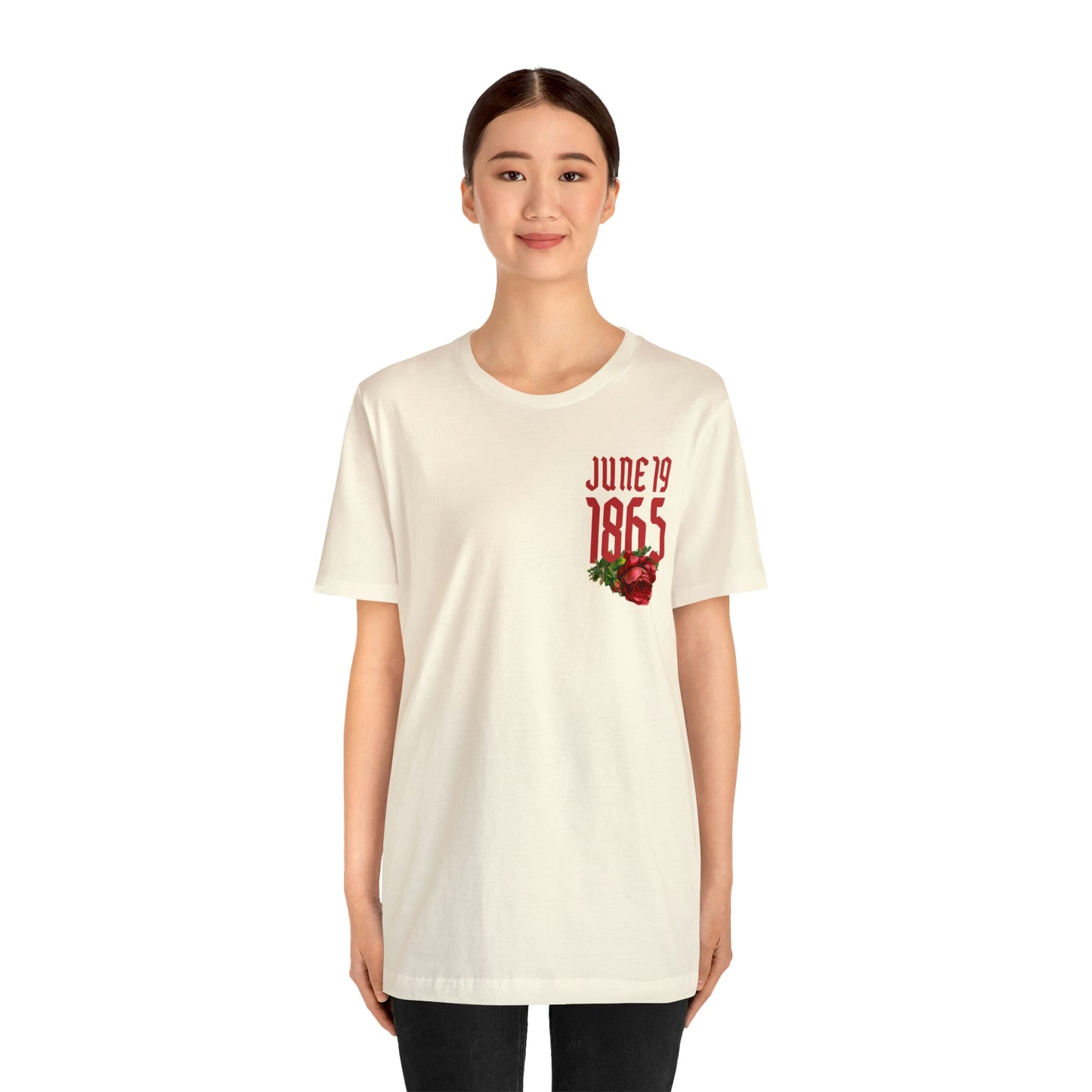 Red Text Juneteenth Unisex Jersey Short Sleeve Tee