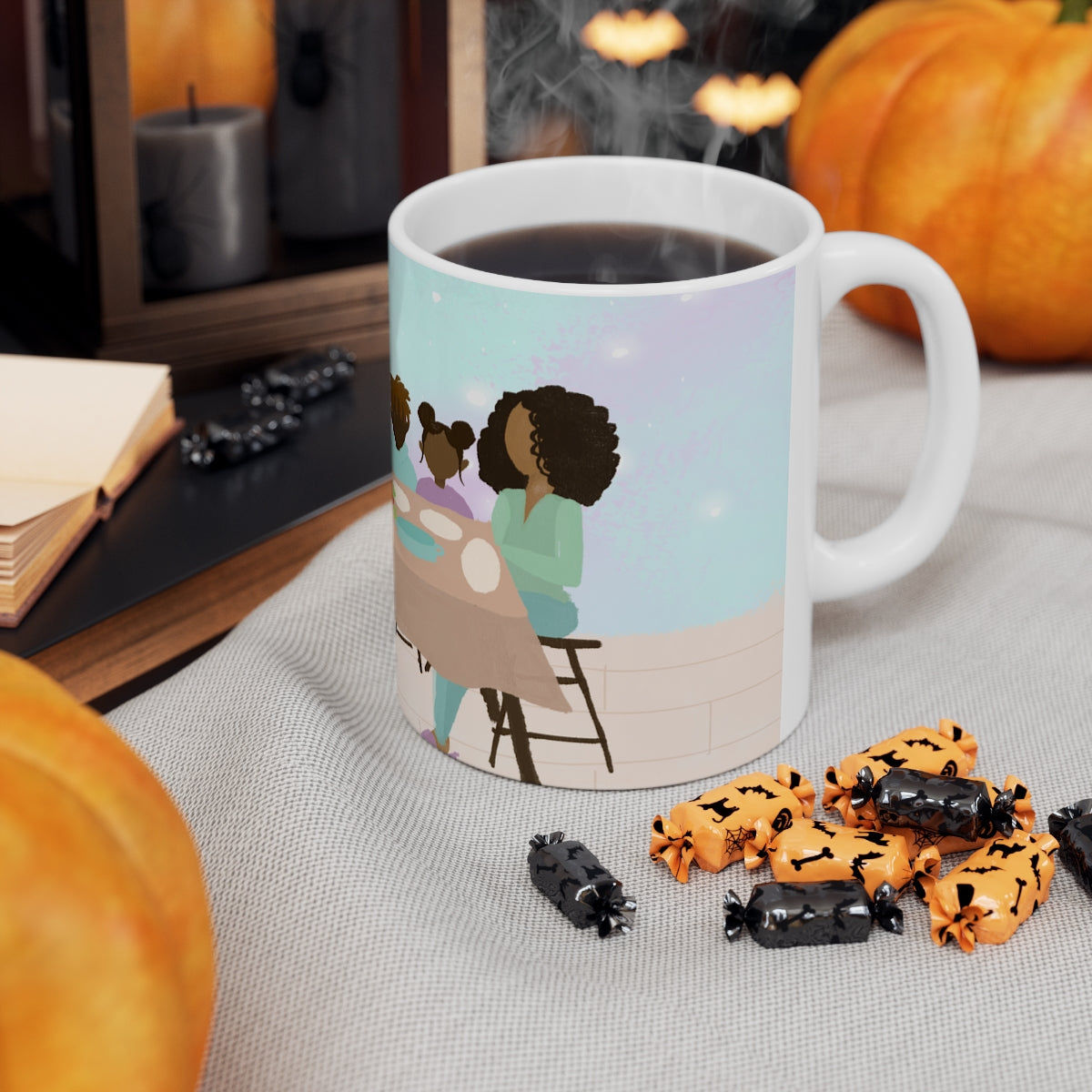 Black People Christmas Holiday Dinner Mug - Santa Cup - African American - Black Woman Art - Brown Skin Men - December 25th - Winter Season