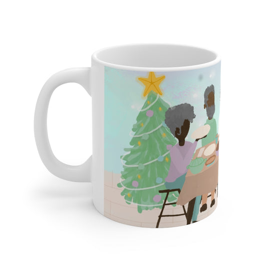Black People Christmas Holiday Dinner Mug - Santa Cup - African American - Black Woman Art - Brown Skin Men - December 25th - Winter Season