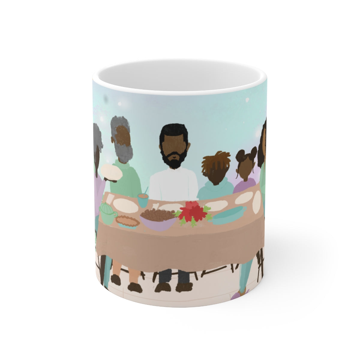 Black People Christmas Holiday Dinner Mug - Santa Cup - African American - Black Woman Art - Brown Skin Men - December 25th - Winter Season