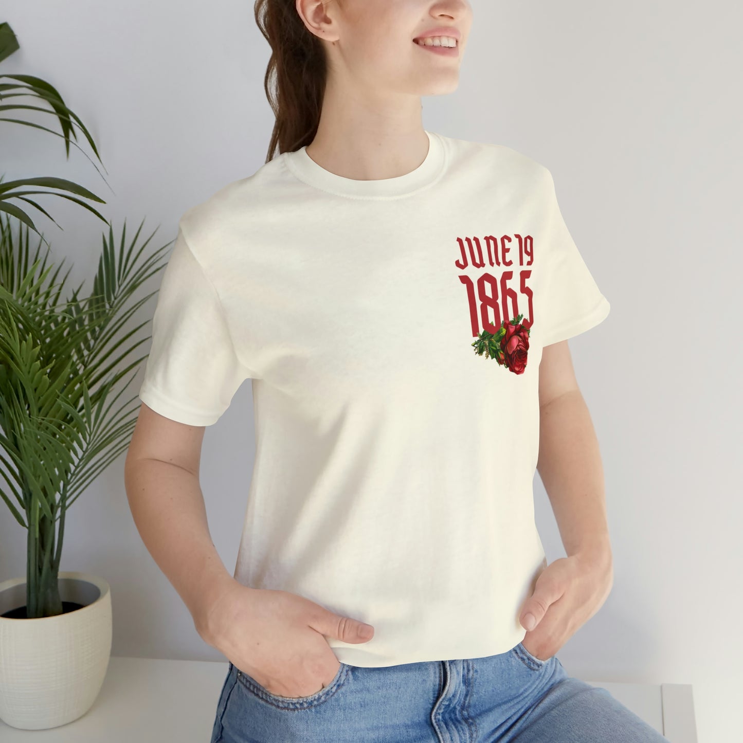 Red Text Juneteenth Unisex Jersey Short Sleeve Tee