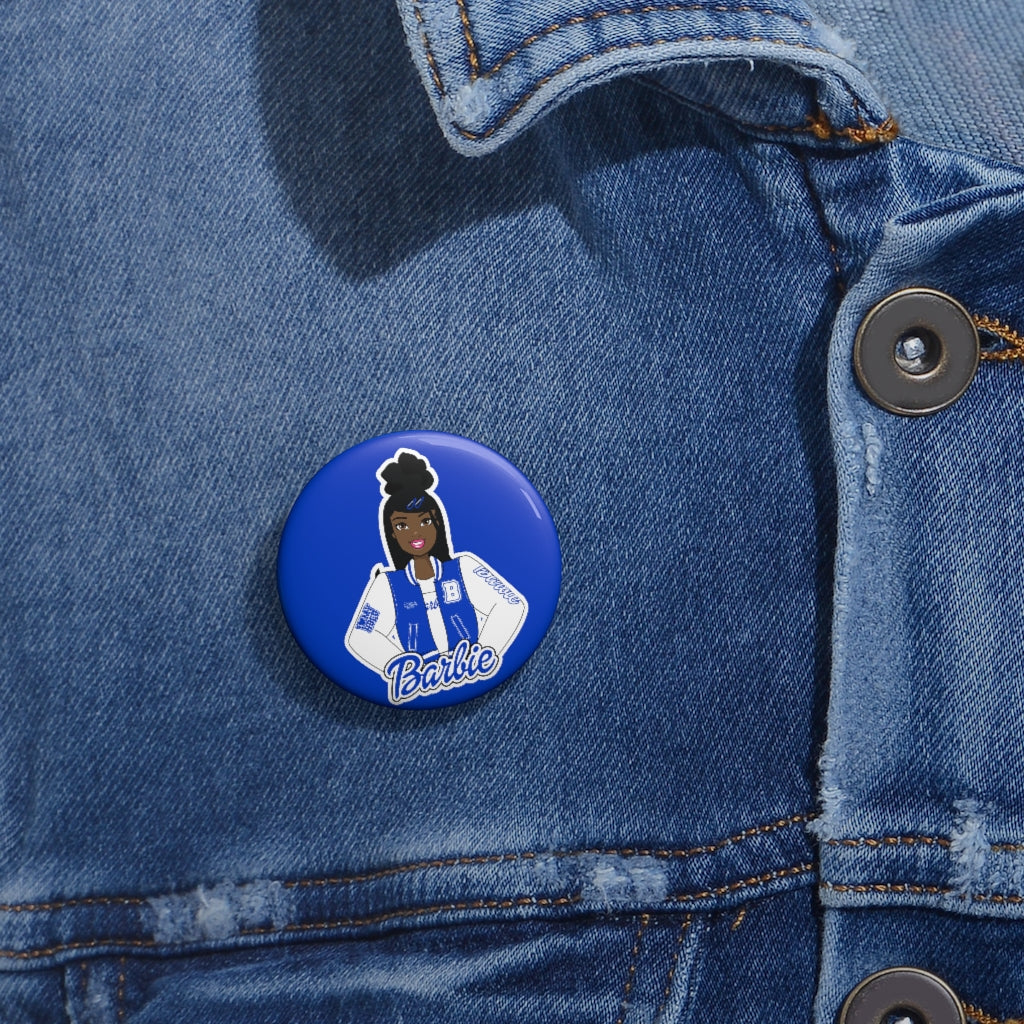 HBCU Barbie Royal Blue & White Custom Pin Buttons