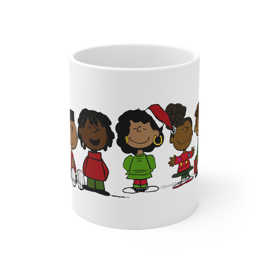 Black Charlie Brown Characters Christmas Mug
