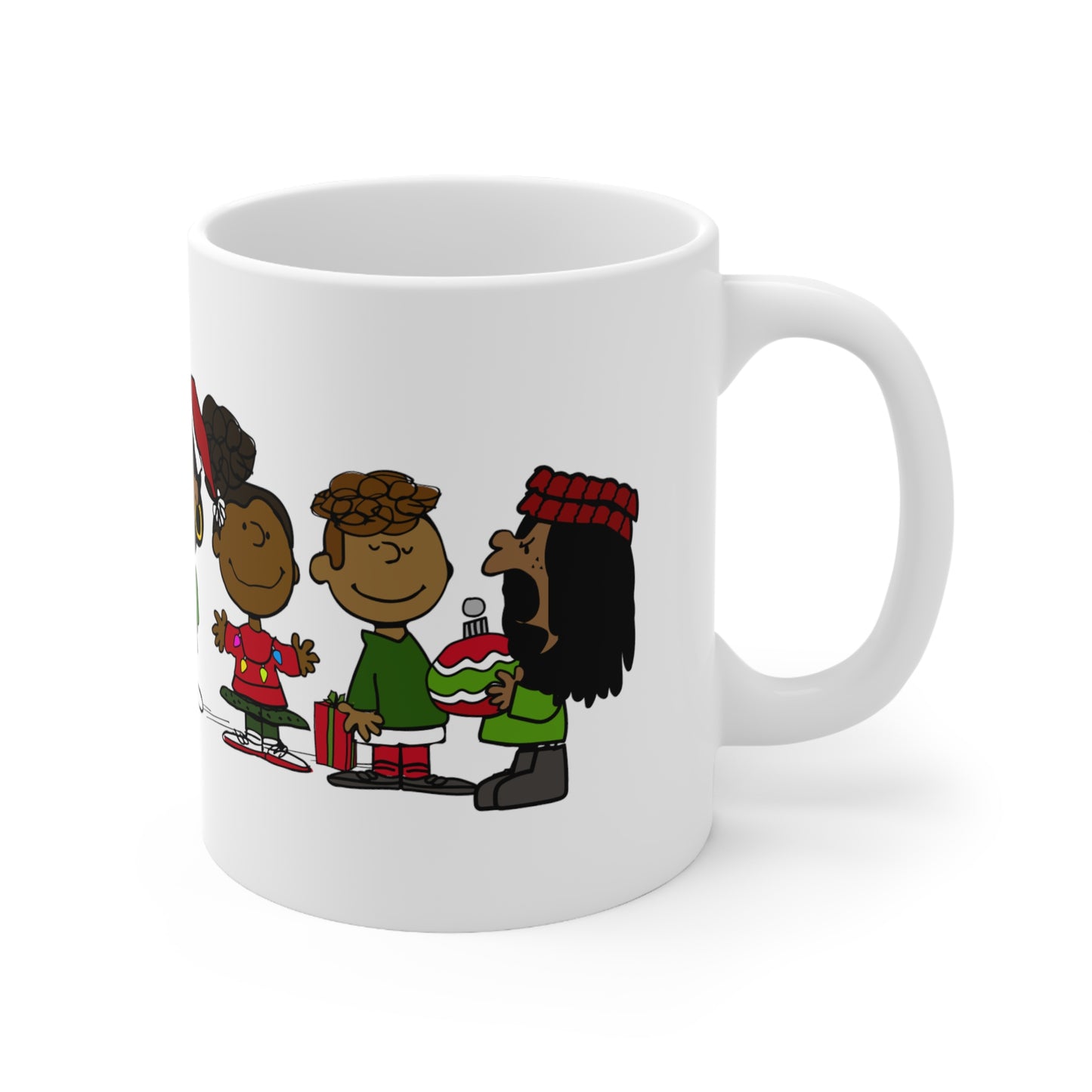 Black Charlie Brown Characters Christmas Mug