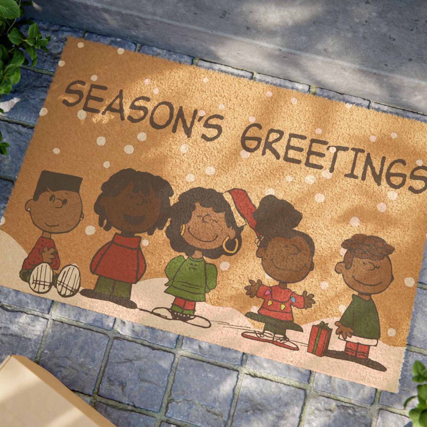 Doormat Christmas Seasons Greeting Design Black Characters | Keisha & Friends