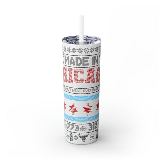 Chicago Christmas Sweater Tumbler, Chicago Tumbler, Chicago Flag Skinny Tumbler, Chicago Skyline, 20oz Skinny Tumbler, Chicago Gifts,