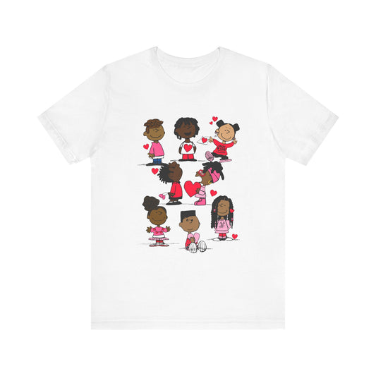 Black Charlie Brown Characters Valentine's Day Tee Shirt