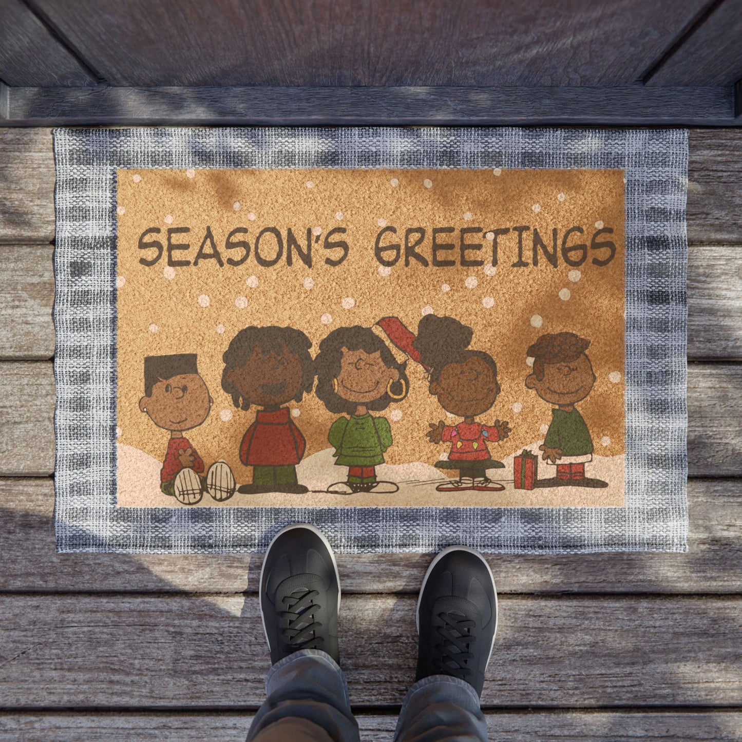 Doormat Christmas Seasons Greeting Design Black Characters | Keisha & Friends