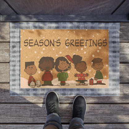 Doormat Christmas Seasons Greeting Design Black Characters | Keisha & Friends