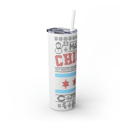 Chicago Christmas Sweater Tumbler, Chicago Tumbler, Chicago Flag Skinny Tumbler, Chicago Skyline, 20oz Skinny Tumbler, Chicago Gifts,