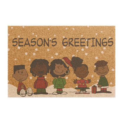 Doormat Christmas Seasons Greeting Design Black Characters | Keisha & Friends