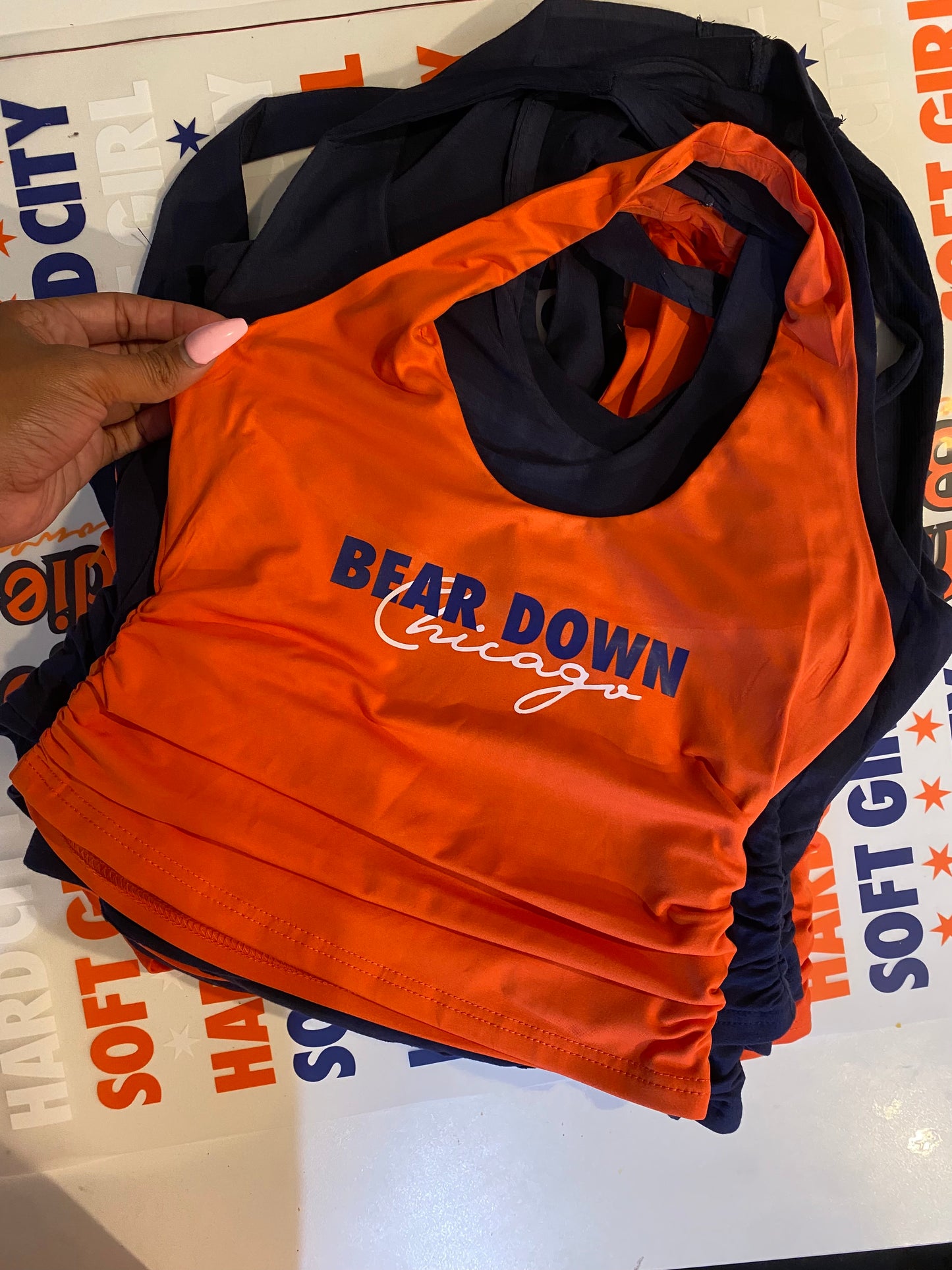 Bear Down Chicago Women's Game Day Halter Top — Orange + Navy