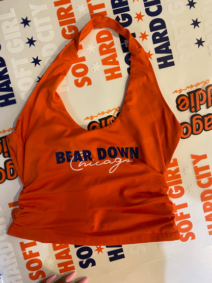 Bear Down Chicago Women's Game Day Halter Top — Orange + Navy