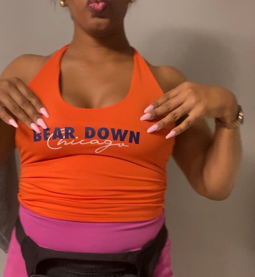 Bear Down Chicago Women's Game Day Halter Top — Orange + Navy