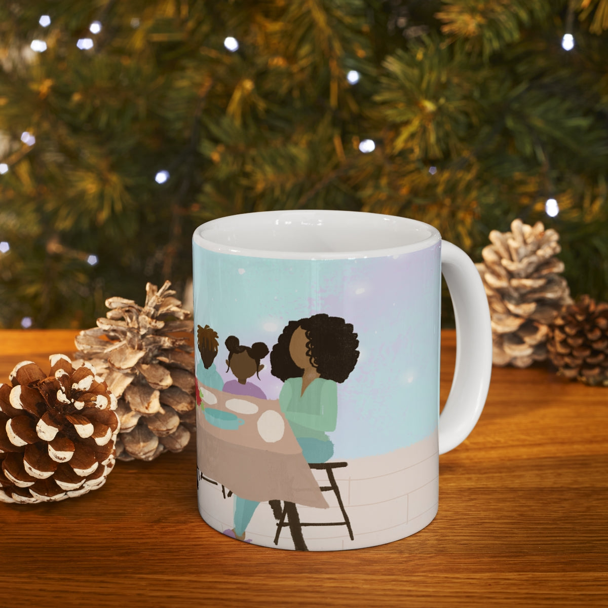 Black People Christmas Holiday Dinner Mug - Santa Cup - African American - Black Woman Art - Brown Skin Men - December 25th - Winter Season