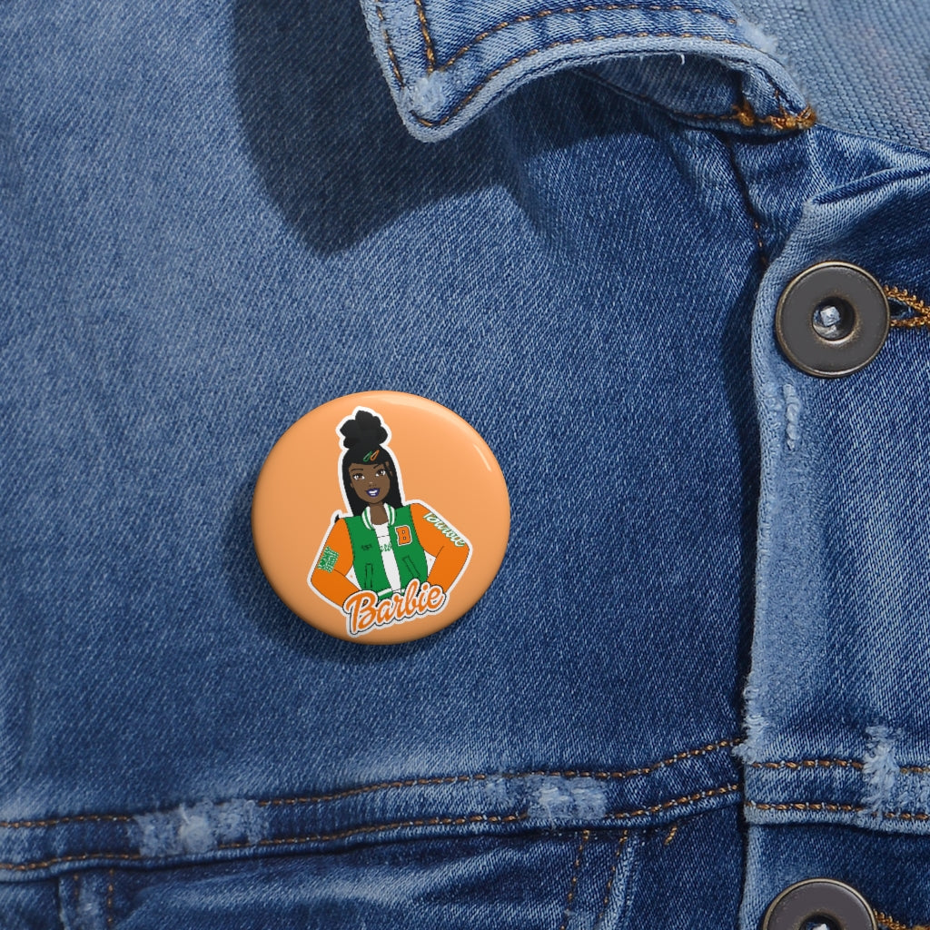 HBCU Barbie Orange & Green Custom Pin Buttons