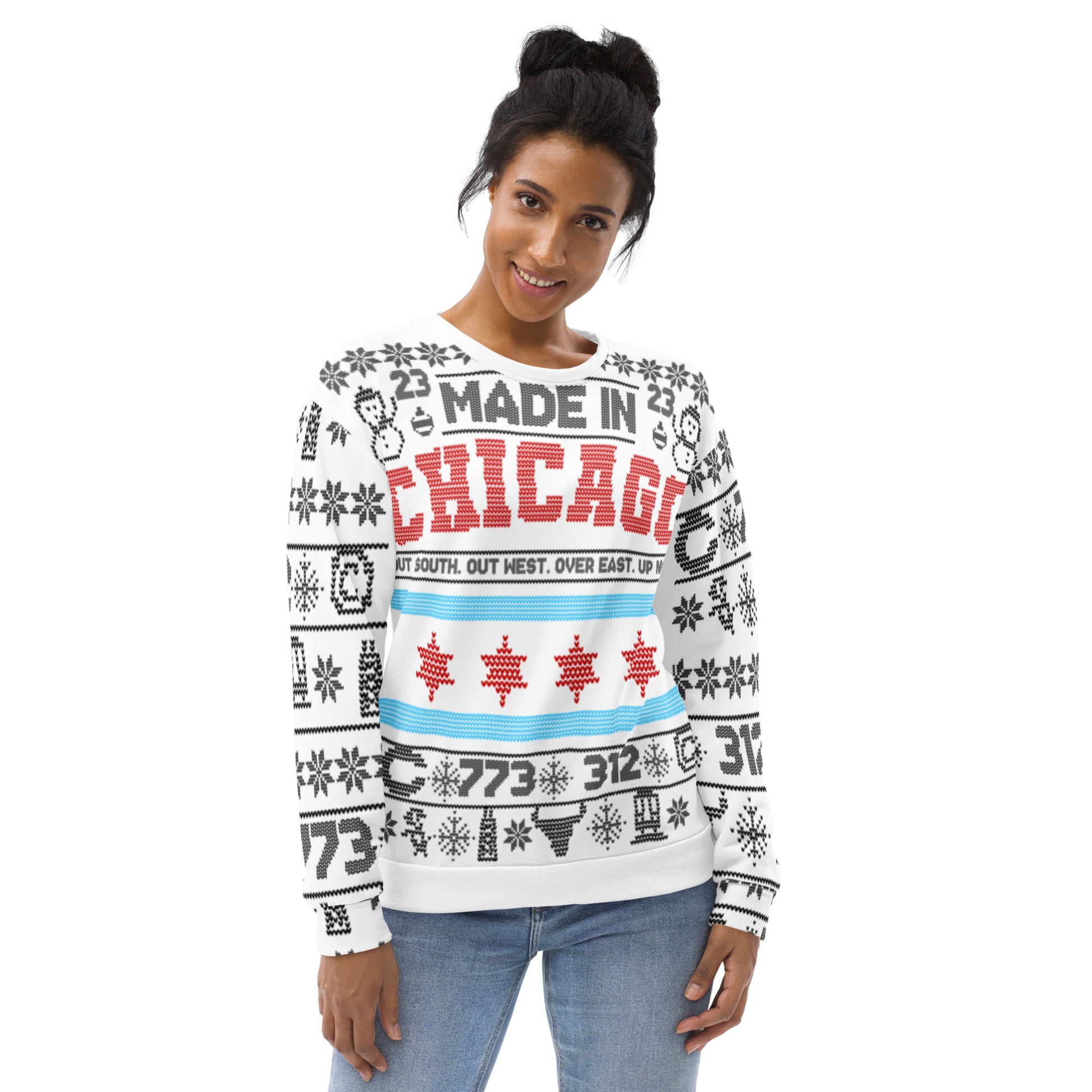Girl Wearing Chicago Christmas Sweater