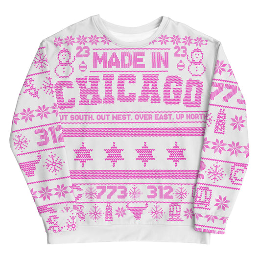 Chicago Ugly Christmas Sweater | Unisex Sweatshirt White Pink