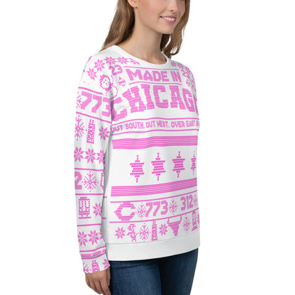 Chicago Ugly Christmas Sweater | Unisex Sweatshirt White Pink